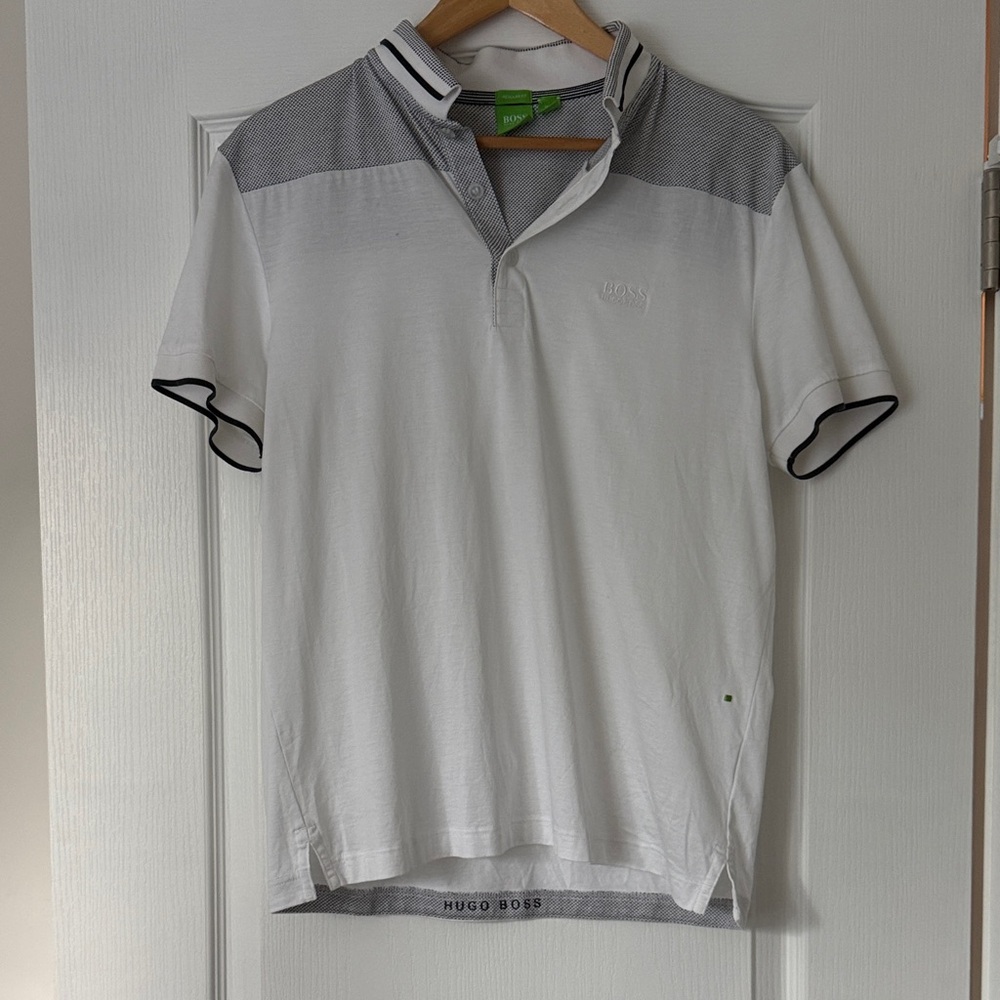 Hugo Boss White and Gray Polo Shirt for Men